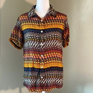 Multicolor Silk Short Sleeve Button-Up Shirt